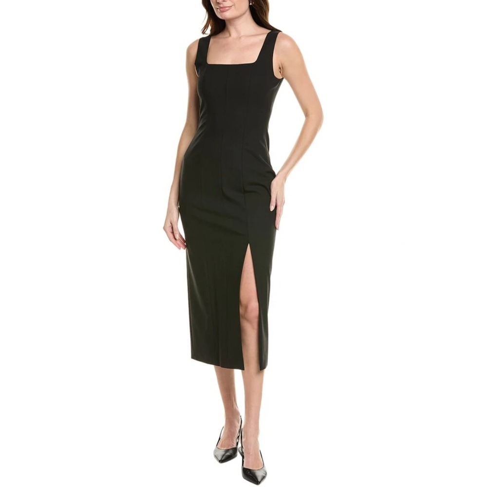 New $495 Boss Hugo Boss Dineza Midi Dress Women's Black US Sz 8 Large Zip Slit